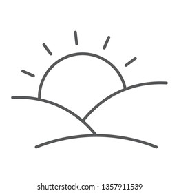 Sunset thin line icon, sun and sunlight, dawn sign, vector graphics, a linear pattern on a white background, eps 10.