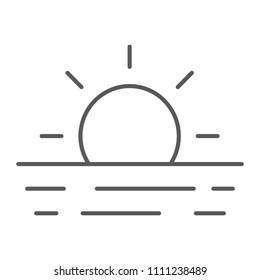 Sunset thin line icon, travel and tourism, sea sign vector graphics, a linear pattern on a white background, eps 10.
