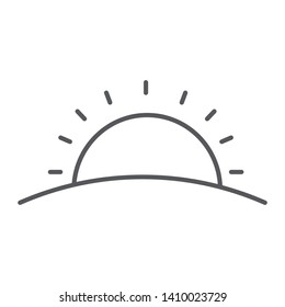 Sunset thin line icon, weather and sun, sunrise sign, vector graphics, a linear pattern on a white background, eps 10.