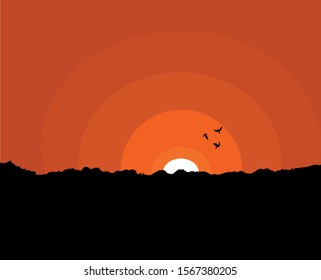 sunset through the mountains vector illustration