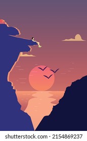 Sunset at the Top of a Hill with a Ocean 

