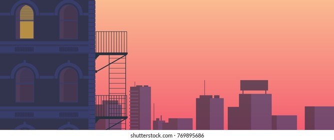 sunset town landscape