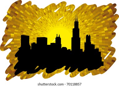  sunset with town silhouette