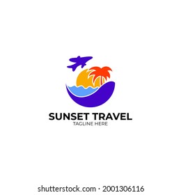 Sunset Travel Logo Design Template. Vector Illustration