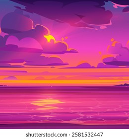 Sunset tropical beach with palm trees and sea