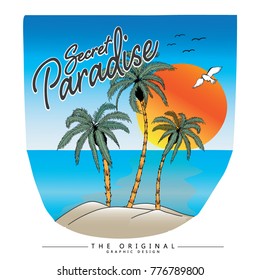 sunset and tropical graphic for tee print