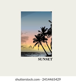 sunset tropical palm tree beach ocean poster design