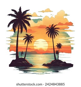 Sunset T-Shirt Design, Sommer T-Shirt Design, Sunrise T-Shirt Design Illustration.