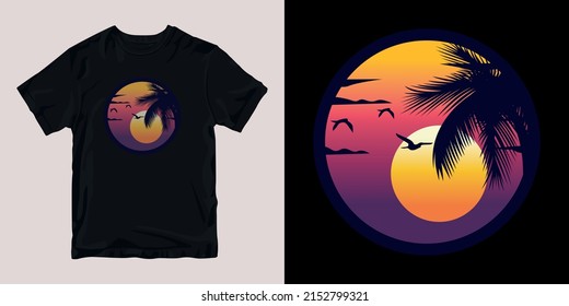 sunset t-shirt stylish and clothing printable trendy tshirt design. print, industrial products. global swatch.