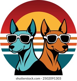 Sunset two Dog with sunglass t-shirt design For print 