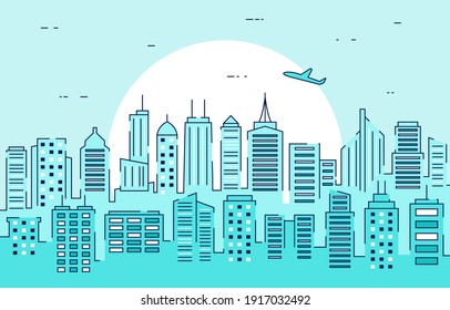 Sunset Urban City Building Cityscape Landscape Skyline Illustration