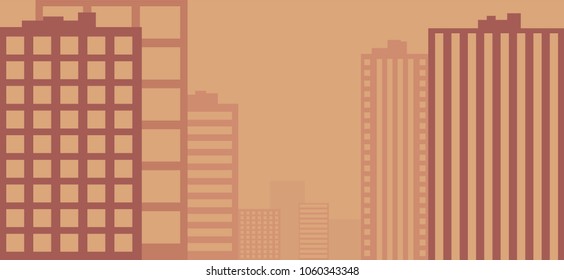 Sunset urban landscape flat illustration. Vector background