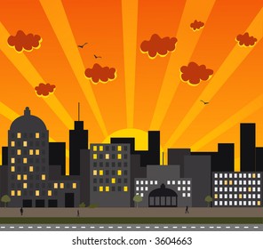 Sunset in urban town