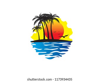 Sunset Vector Art Illustration Logo Stock Vector (Royalty Free) 1173934435