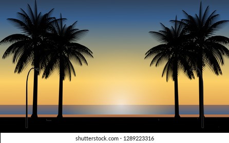 Sunset vector with beautiful natural light and shadow.Vector illustration