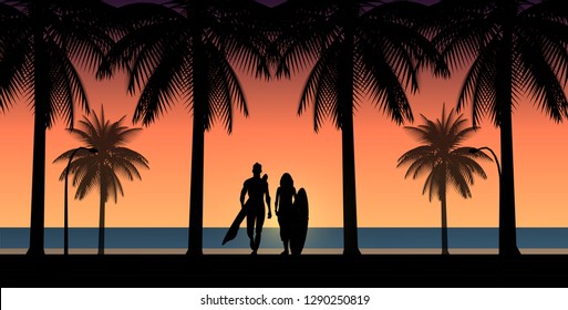 Sunset vector with beautiful natural light and shadow.Vector illustration