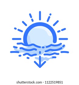 Sunset vector icon. Blue pictogram from set Weather forecast isolated on white background