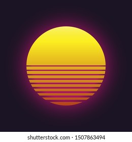 sunset vector icon in retro 80s  style.