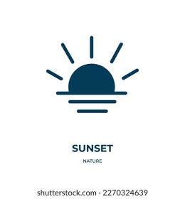Sonnenuntergang, Vektorsymbol. Sonnenuntergang, Sonnenaufgang, lichtdurchflutete Symbole aus flachem Naturkonzept. Einzeln schwarzes Symbol, Vektorgrafik-Symbol-Element für Webdesign und mobile Apps