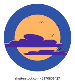 Sunset vector illustration in circle isolated on white background