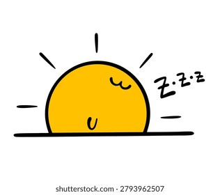 Sunset. Vector illustration of the tired sun setting below the horizon, A night's sleep, rest after a hard day in the sky. A natural daily occurrence.
