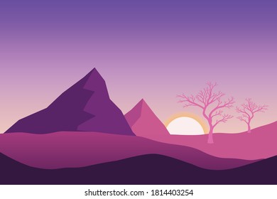 paisaje vector de puesta de sol en color púrpura