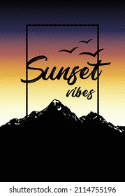 Sunset vector layout background silhouette mountain with colorful sky illustration golden hour hill winner Mount Everest adventures 