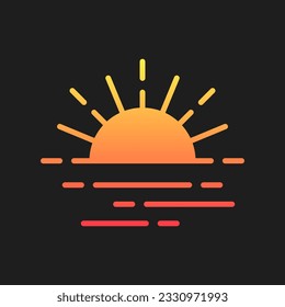 Sunset vector logo. Bright gradient icon on black background.