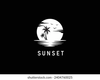 sunset vector logo design template. palm tree sun and water logo design template