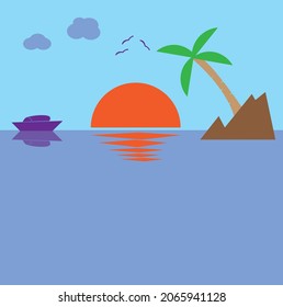 Ilustración o imagen minimalista del vector de puesta al sol