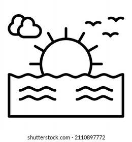 Sunset Vector Outline Icon Isolated On White Background
