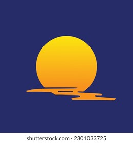 Sunset vector. Sunset over the sea or water surface, logo, Illustration. Sun reflects in the water