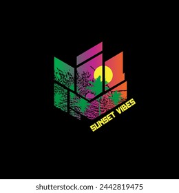 Sunset Vibes Colourful summer beach graphic tee poster design