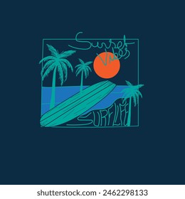 Sunset vibes Surf life summer nature surf board graphic tee