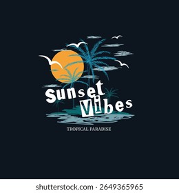 Sunset Vibes Tropical Paradise Hand drawn vector illustration