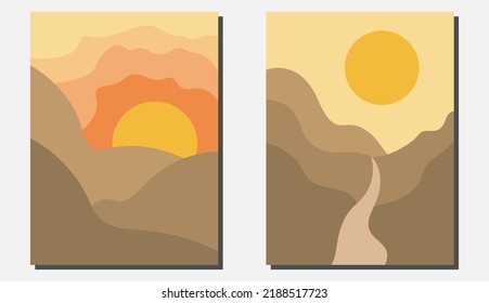 Sunset view and barren mountains. Abstract design for living room wall decoration, bedroom wallpaper, children's room, family room. SSTKabstract