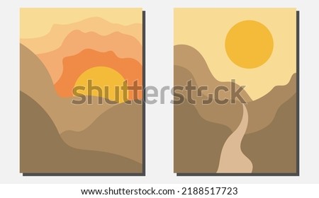 Sunset view and barren mountains. Abstract design for living room wall decoration, bedroom wallpaper, children's room, family room. SSTKabstract