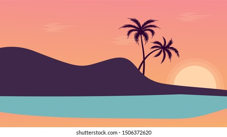 Sunset View in Beach landscape Vector