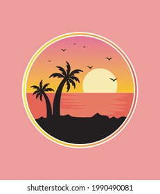 sunset view of a beach in silhouette style