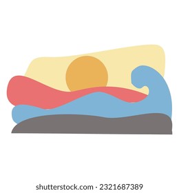 sunset view of a beach, surf and palm trees in silhouette