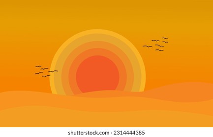 sunset view in the desert, vector illustration