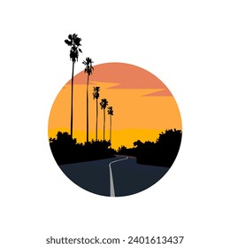 sunset view, evening atmosphere, scenery silhouette, circle style