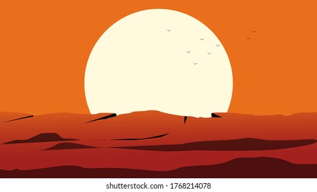 Sunset view from hill top illustration,Beautiful sunset view from hill edge