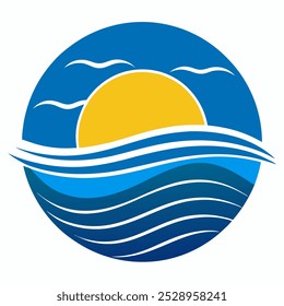 Sunset view illustration with sea beach isolated on white background, design elements.