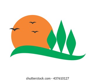 sunset view landscape nature image icon vector