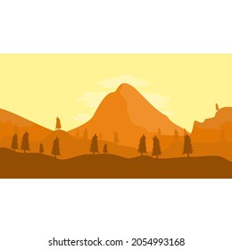 sunset view with mountains and trees simple and elegant view