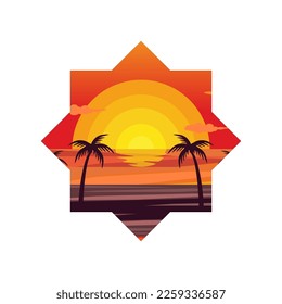 Sunset view on the beach sea with star shape