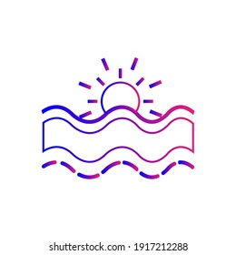 Sonnenuntergang vom Strand und Natursymbol. Sonnenaufgang vom Meer Strand Symbol mit Vektorgrafik.