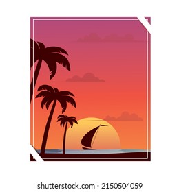 sunset view. summer vacation concept. banner design template for poster, web, social media and mobile apps. tropical beach background