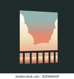 sunset view from window, peaceful and calm mood
